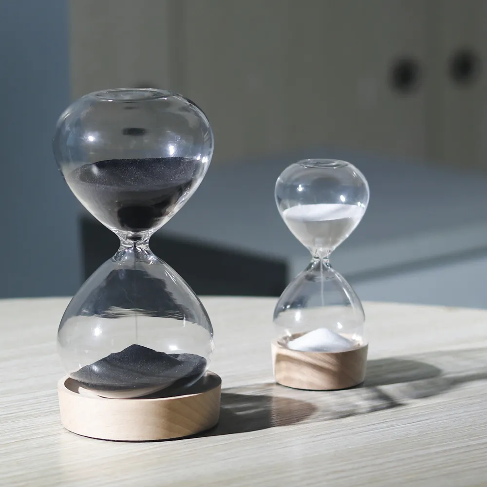 Horloge en verre sablier créative, vente en gros, sablier de sable noir et blanc, 5min 30 min 60min sablier