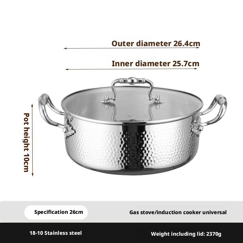 Marmite à soupe à double oreille martelée en argent 26 cm avec couvercle