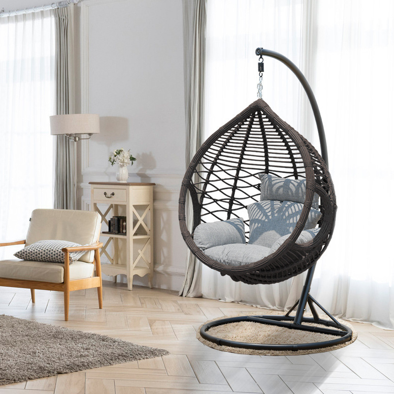 Single coarse rattan hanging chair-dark curry