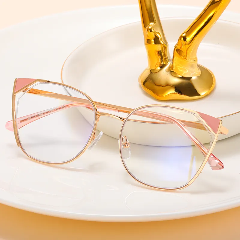 MS 95777 mới của phụ nữ thiết kế thời trang Cat Eye Eyewear kim loại chống-ánh sáng màu xanh cận thị kính quang học Khung đầy màu sắc biểu tượng tùy chỉnh