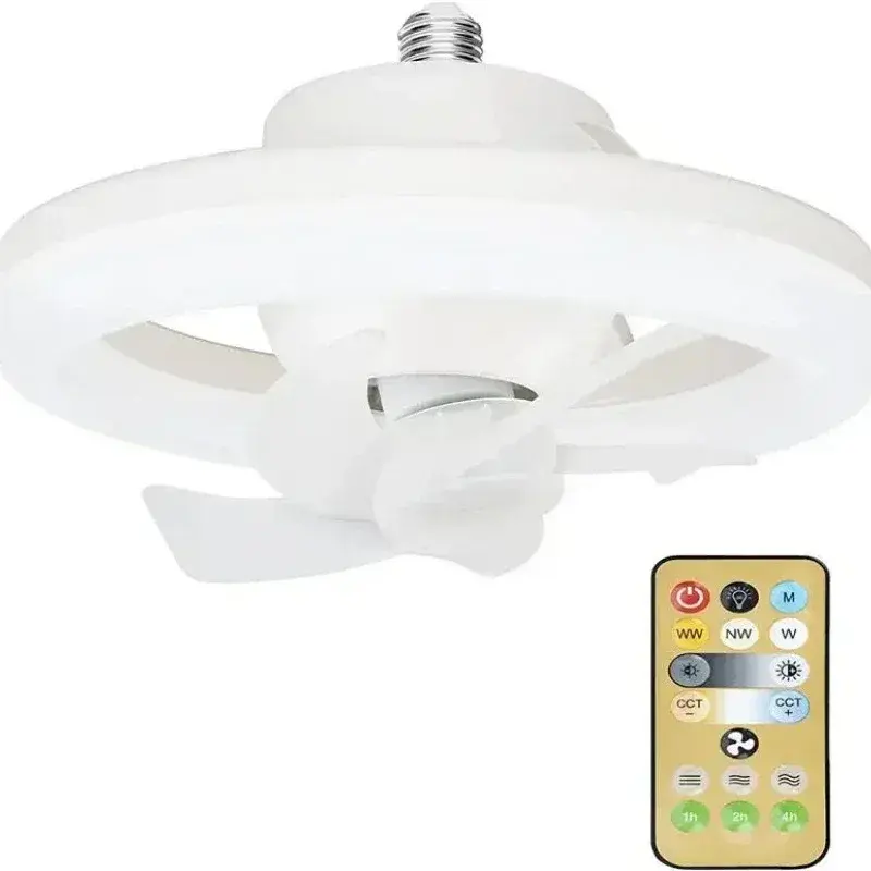 360 Rotating LED Fan Light com Controle Remoto 30W E27 Teto Ventilador Inteligente para Sala Quarto