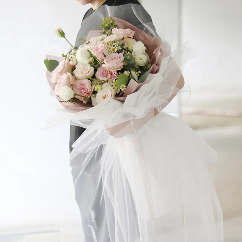 Ramo de flores de gasa de nieve, cortina de hadas, material de embalaje para floristería de boda, papel de embalaje de flores