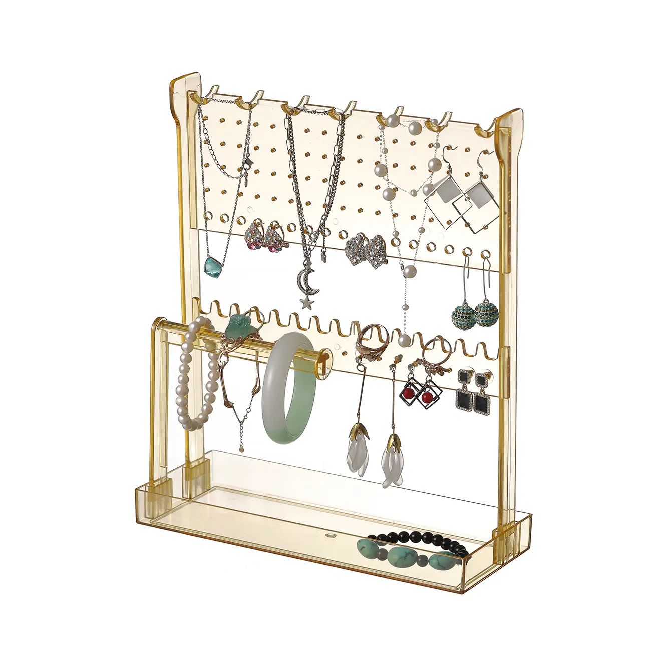 Soporte de joyería, organizador de collar, pulsera de exhibición, pendientes y bandeja de anillo, colgador