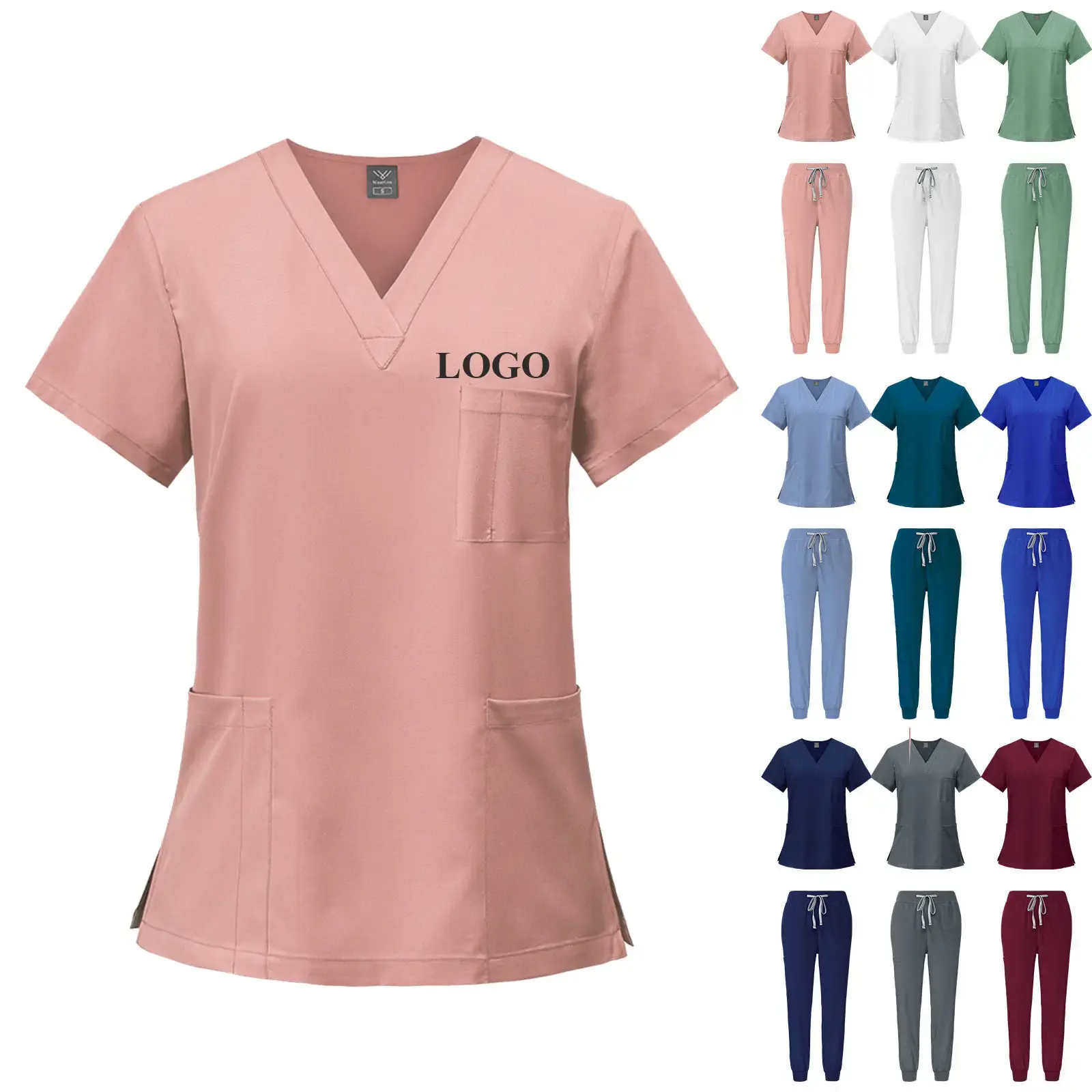 Hospital uniforme elasticidad tela belleza mascota clínica dental uniforme Jogger Pantalones blanco matorral Hospital enfermera unisex uniformes