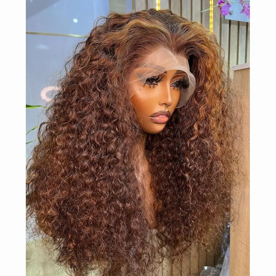Pelucas de cabello humano para mujeres negras, cabello 100 humano con rizos hinchables, sin pegamento, color brillante