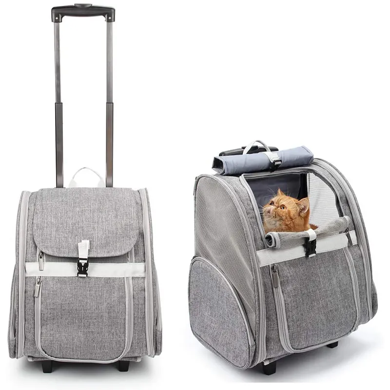 पिल्लों यात्रा बैग कुत्ता गाड़ी बैग निविड़ अंधकार रोलिंग पहियों के साथ पालतू कुत्ते वाहक