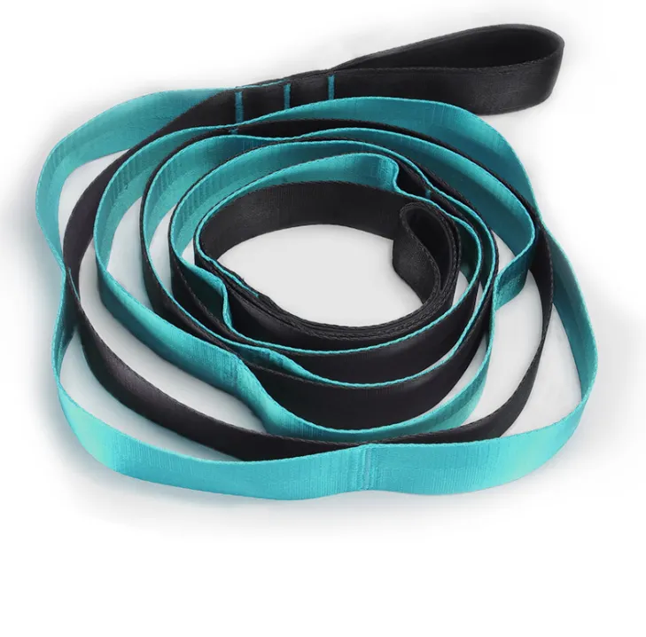 Wholesale high quality fitness accessories yoga stretch strap with 12 loops