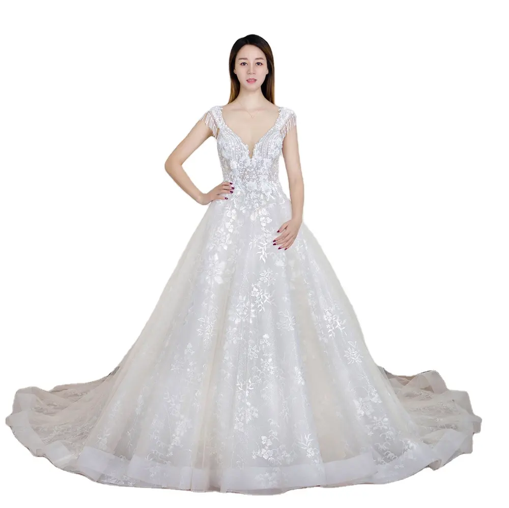 Prenses önlük klasik düğün bir çizgi elbise kıyafeti vestido de boda gelinlik