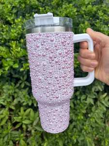 4 renkler özel kaplı Bling inci su şişesi bardak 40oz paslanmaz çelik kolu ve saman ile Bling inci Tumblers - Product Image 4