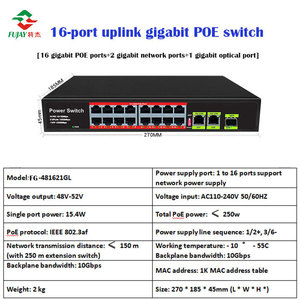 Fast <strong>Ethernet</strong> <strong>16</strong> Port 10/100mbps Poe Switch With 2uplink 1sfp Port Vlan 250m Hub Network Switch for Security - Product Image 6