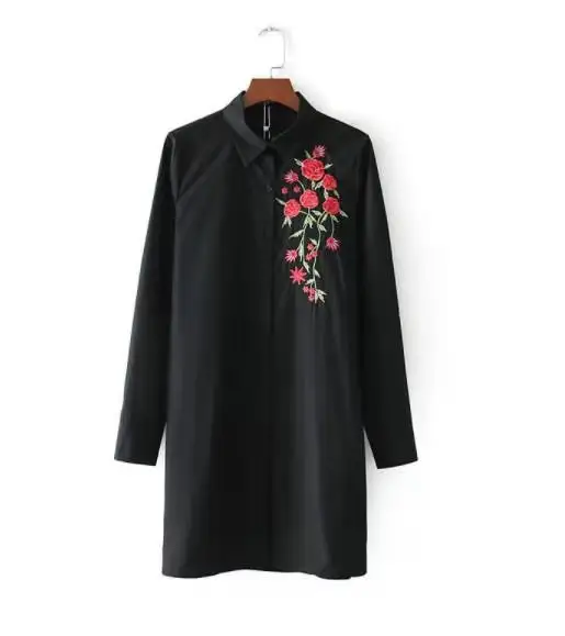 New model fashion ladies embroidered floral shirt wholesale dresses