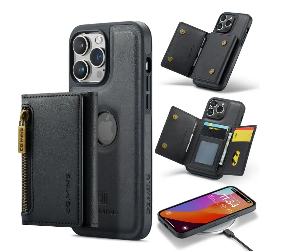 Leyi yeni 2 in 1 pu deri kapaklar çok fonksiyonlu cüzdan iphone15 pro max tasarım kart için cep telefonu kılıfları tutucu