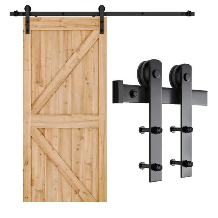 Porta da fienile scorrevole in legno stile antico con kit hardware per porte in alluminio hardware per porte scorrevoli da fienile verniciato a polvere nero