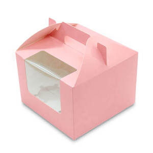 <strong>Custom</strong> Disposable pink square Folding Paper Cake <strong>Boxes</strong> <strong>with</strong> 4 Holes Tray and <strong>Display</strong> <strong>Window</strong> for Weddings or Birthdays Party - Product Image 3