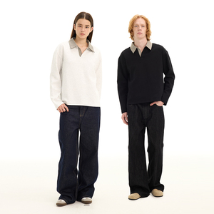 Erkekler İçin Üniseks Ağır Kumaş Büyük Beden Özel Baskı LOGO'lu Kare Kesim Crop Tişört Flanel Termal Pamuklu Çift Katmanlı Uzun Kollu Polo Tişört - Product Image 5