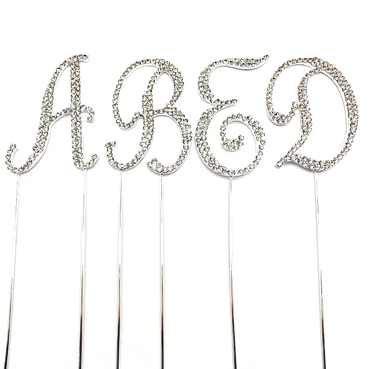 Di alta Qualità In Argento Placcato Lettera di Cristallo Strass Cake Topper Per La Cerimonia Nuziale/Decorazione Di Compleanno, Lettera di Strass Cake Topper