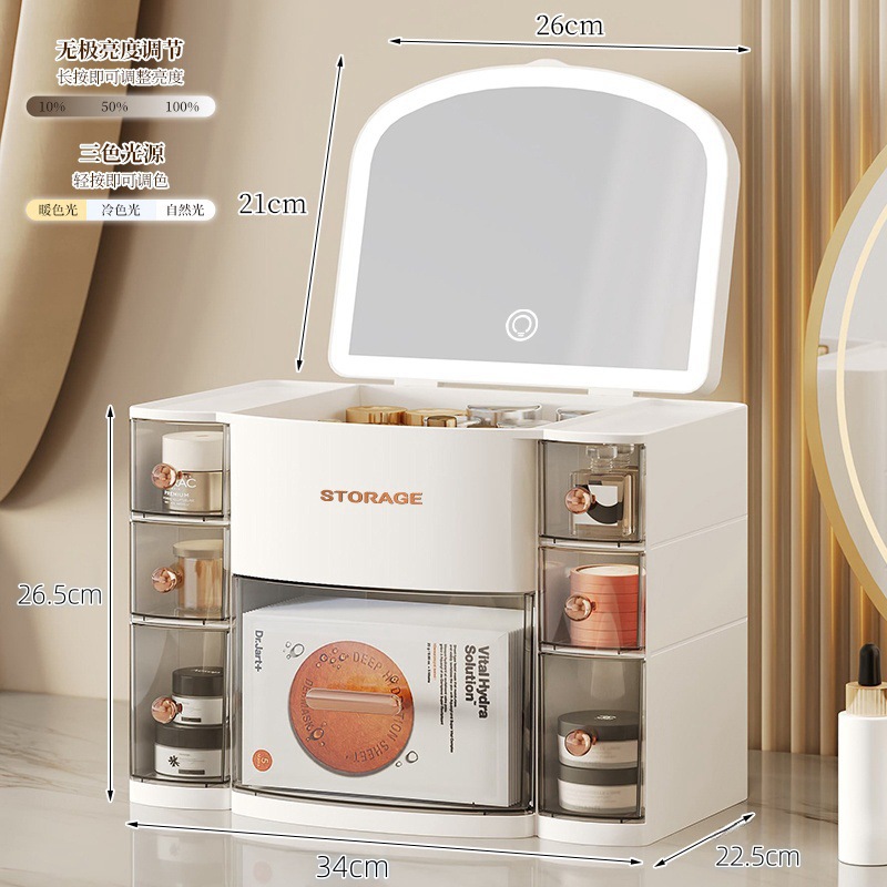 Makeup storage mirror with light - white