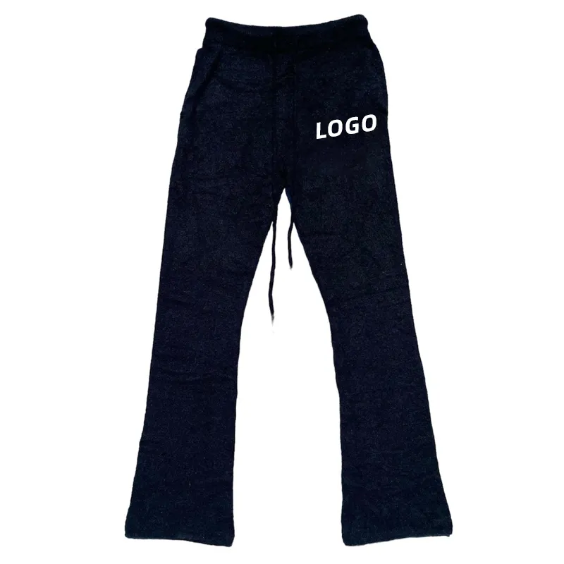 Özel Logo kış erkekler örgü pantolon bulanık örme tiftik pantolon erkekler tiftik alevlendi Sweatpants tiftik parlama kazak pantolon