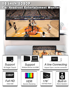Back Seat Touch Screen 16 Inch 1080p Portable <strong>LCD</strong> Headrest Car Player <strong>Monitor</strong> <strong>With</strong> HD Input <strong>Built</strong> <strong>in</strong> Dual Speaker