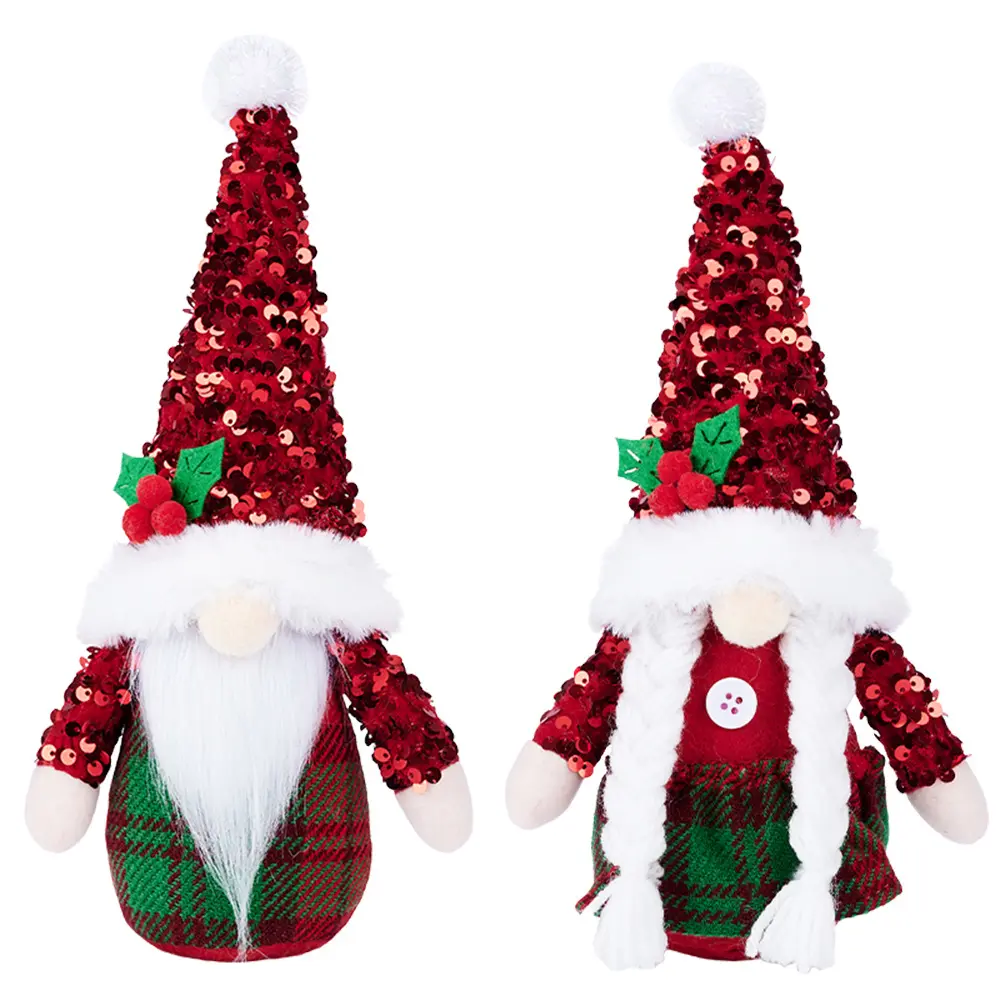 2023 décoration de noël fait à la main en peluche Gnome noël elfe poupées avec paillettes chapeaux ornements de noël paillettes chapeaux ornements de noël