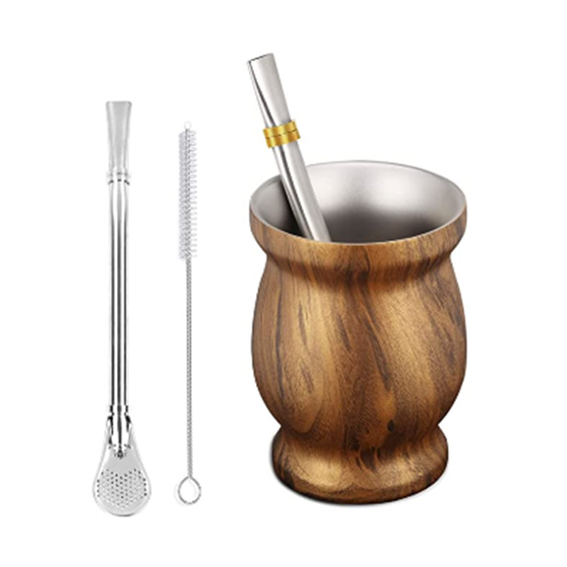 Bois + cuillère paille + brosse + paille plate