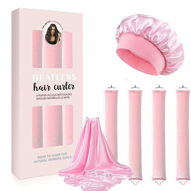 Three curling irons-pink+pink hat+Silk scarf