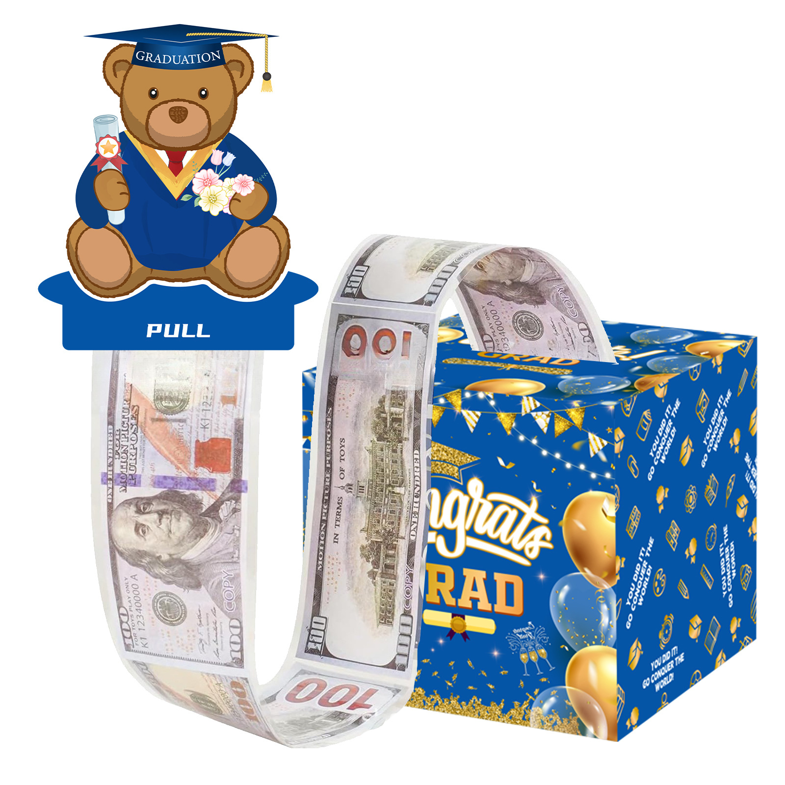 Dark Blue with bear and balloon