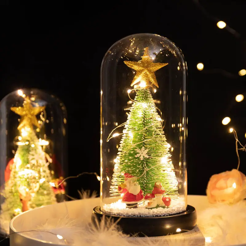 Gifts Transparent Display Glass Dome Christmas Led Lights Glass Bell with Base for Xmas Decoration Party Supplies