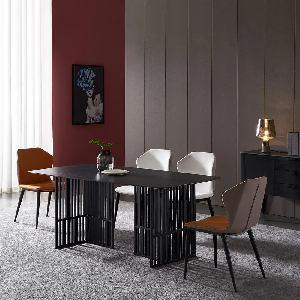 Set di tavoli da pranzo in pietra sinterizzata moderna di lusso con Base rettangolare in marmo nero 6 posti 8 sedie