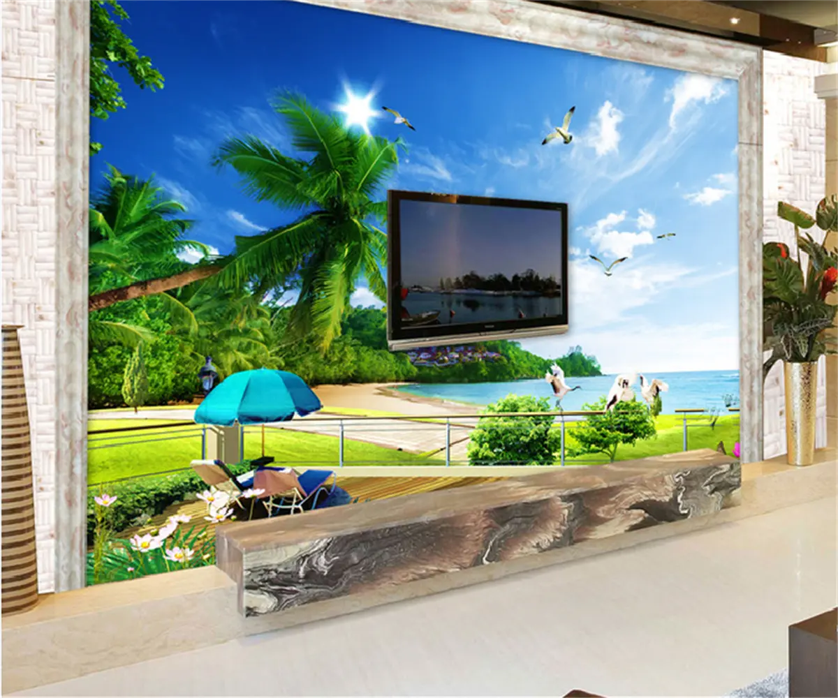 KOMNNI personalizado 3D cocotero papel pintado verano playa foto Mural paisaje Natural papel pintado