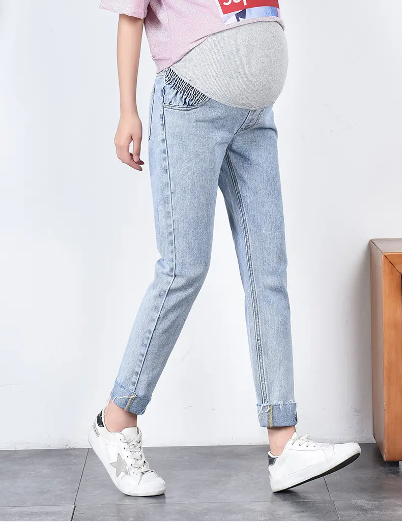 Custom brand quality comfortable soft denim cotton fitness cheapest pregnant clothing maternity jeans