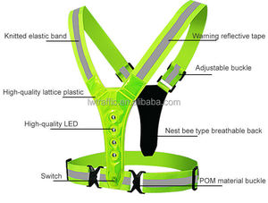 Bán buôn biểu tượng tùy chỉnh khả năng hiển thị cao an ninh Áo khoác an toàn Nylon vest với đèn LED và lưới chạy phản quang vành đai - Product Image 5