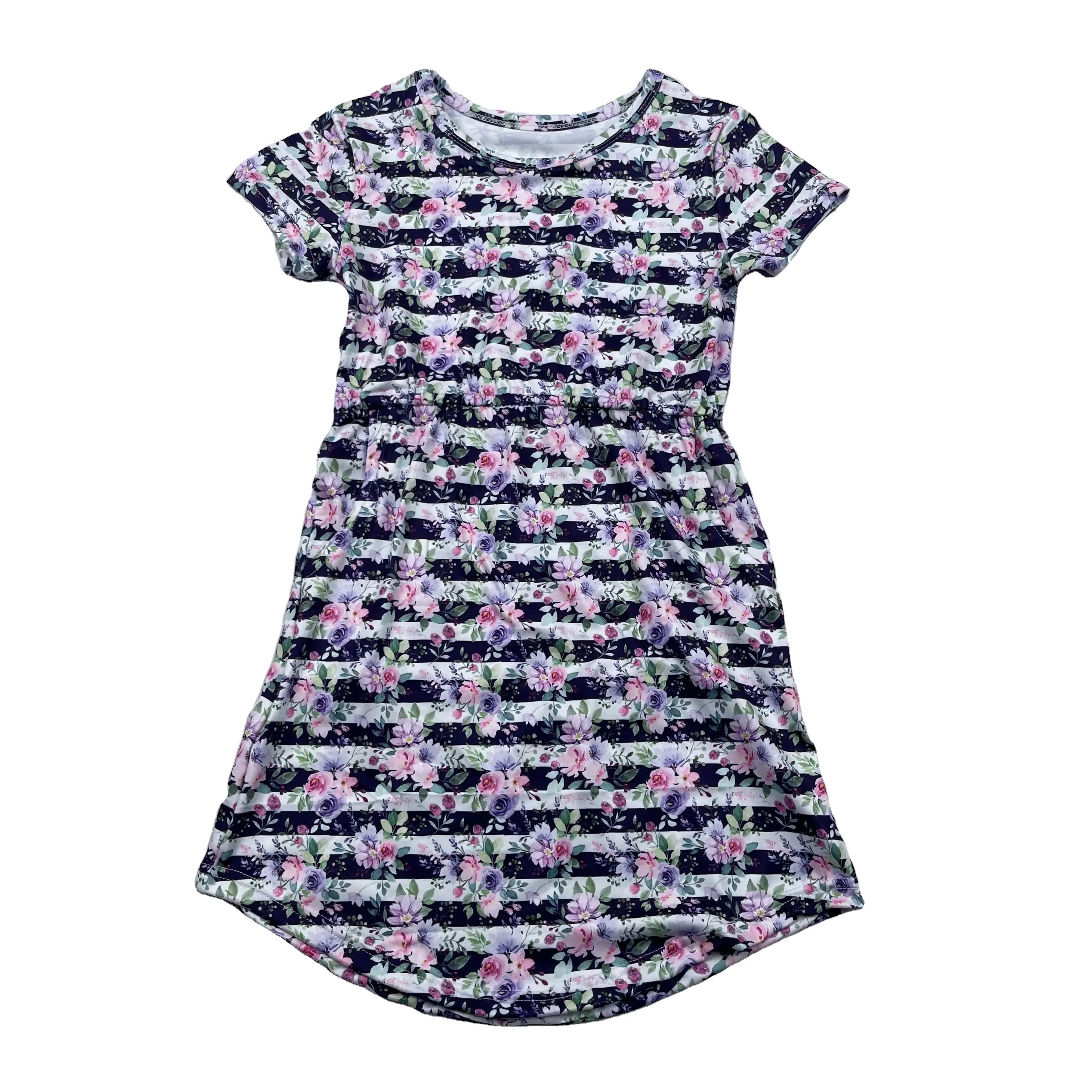 Детская одежда, прямое платье для маленьких девочек, повседневное милое платье-футболка для девочек с принтом кошек и карманами
