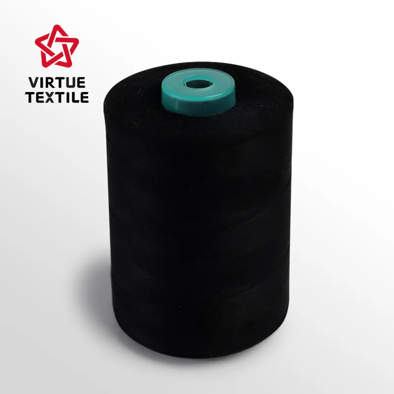 Virtue Textil 100 % Polyester-Garn/Nähfaden TKT 20s/2 40s/2 doppelt gefärbt schwarz kostenloses Muster für hohe Nähmaschine Kleidung