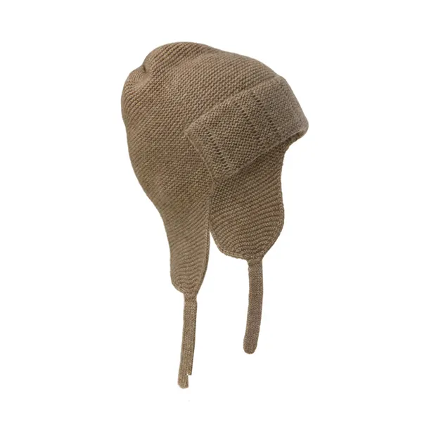 2024 nueva moda Beige avena 100% gorro de Cachemira logotipo personalizado reverso tejido lana ganchillo orejeras sombrero para mujer