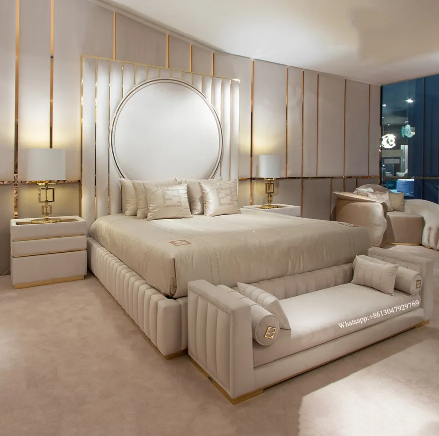 Esion-Conjunto de muebles de dormitorio para Casa, cama moderna de terciopelo de diseño italiano de alta gama, tamaño king, con cabecero alto