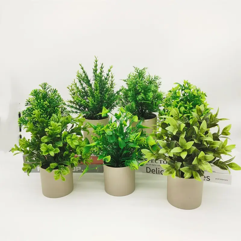 Plantas artificiales en macetas, bonsái verde falso para estante de baño, mesa de escritorio de oficina en casa, decoración interior