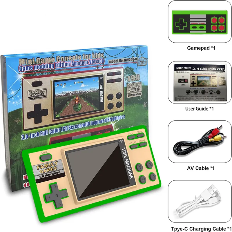 GW200-8 Mini Handheld Spelconsole 3.0 Inch Scherm Retro Stijl Draagbare Zak Kids Cadeau