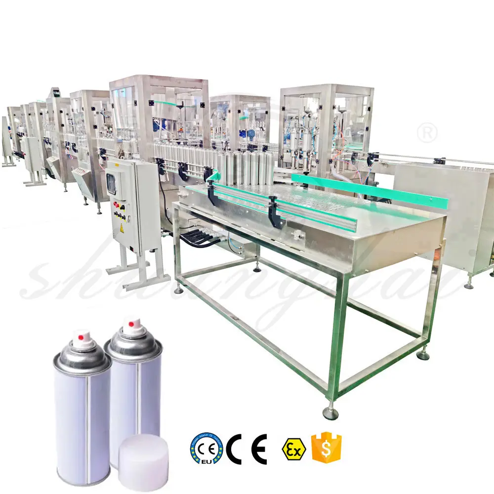 Linha de produção automática de enchimento de gás para pintura multifuncional, máquina automática de enchimento em spray de aerossol personalizada