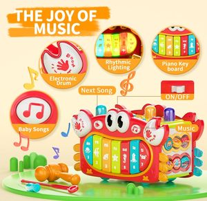 12 in 1カニベイビーモンテッソーリおもちゃ、音楽とライト付きのハンマードキドキおもちゃ、忙しいアクティビティキューブ学習教育玩具