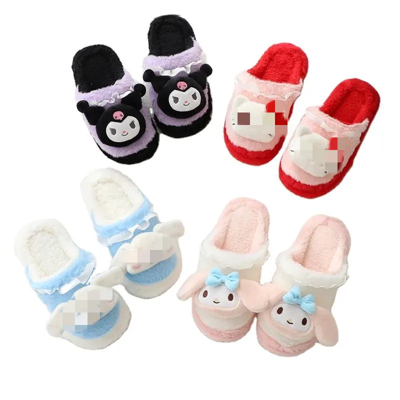Großhandel individuelle sanrioed plüsch pantoffels sandalen Cartoon Anime Schuhe Kuromi Heim-Slipper niedliche Plüsch hello kt Hausschuhe für Damen