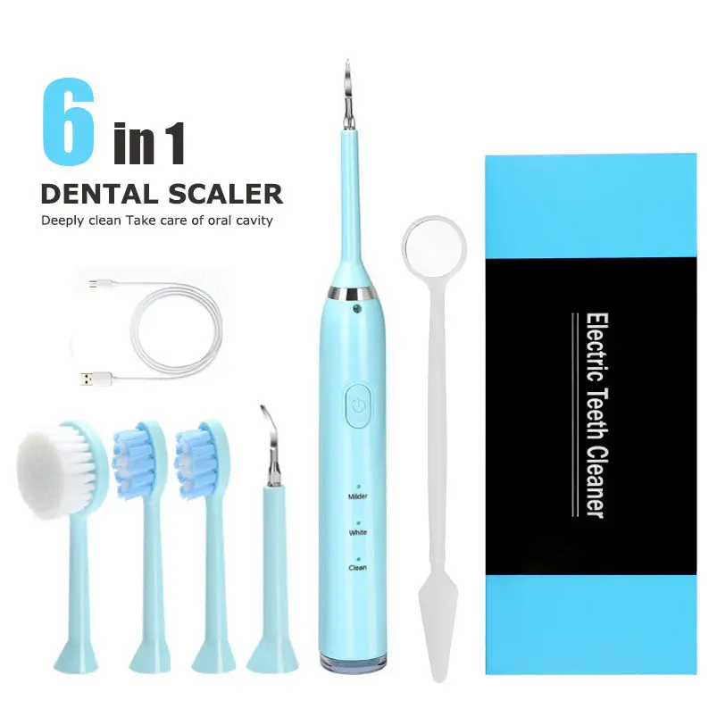 Kit kebersihan mulut, pembersih gigi ultrasonik, penghilang plak kalkulus, Scaler gigi listrik sonik dengan kepala sikat gigi