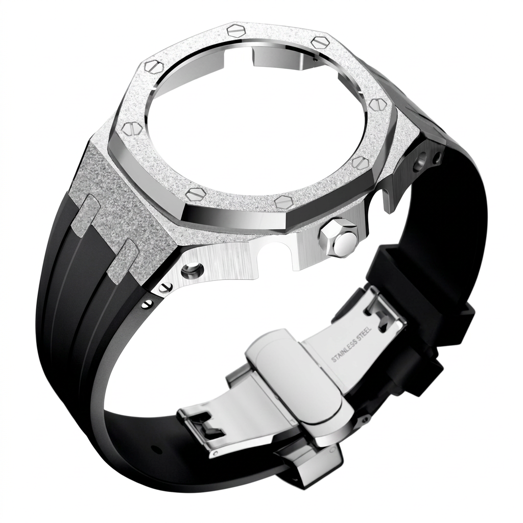 4 gen silver case-black silicone strap