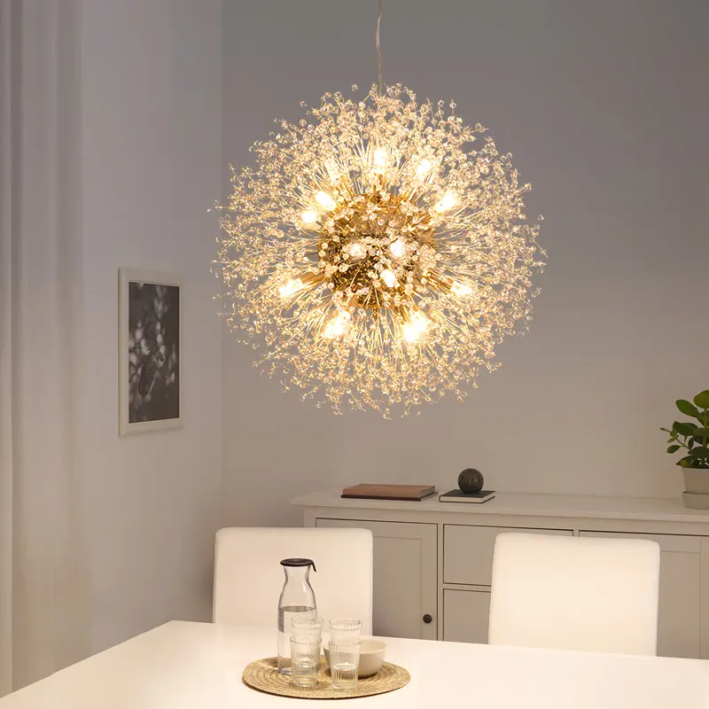 โคมไฟระย้าคริสตัลดอกแดนดิไลออนแบบทันสมัยสำหรับห้องนั่งเล่นห้องรับประทานอาหารของตกแต่งบ้าน