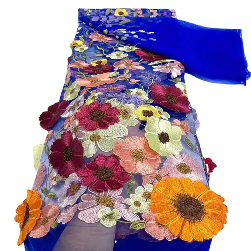 Nuovo Designer grande tessuto di pizzo Flora 100% poliestere saia stile con motivo ricamato colore personalizzato vestito di benvenuto per le ragazze