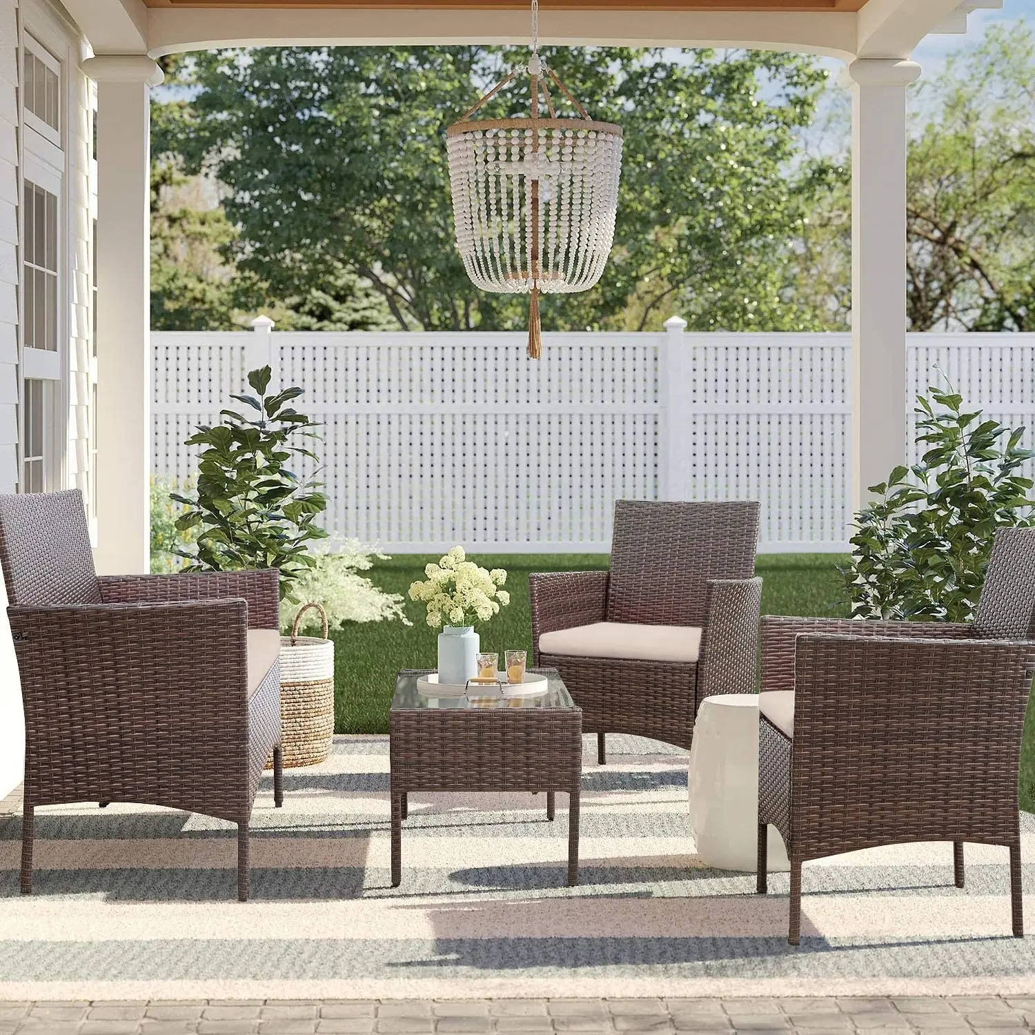 Conjunto de móveis para pátio, 4 peças, conjunto de móveis para pátio, cadeira em rattan, móveis de varanda para jardim ao ar livre