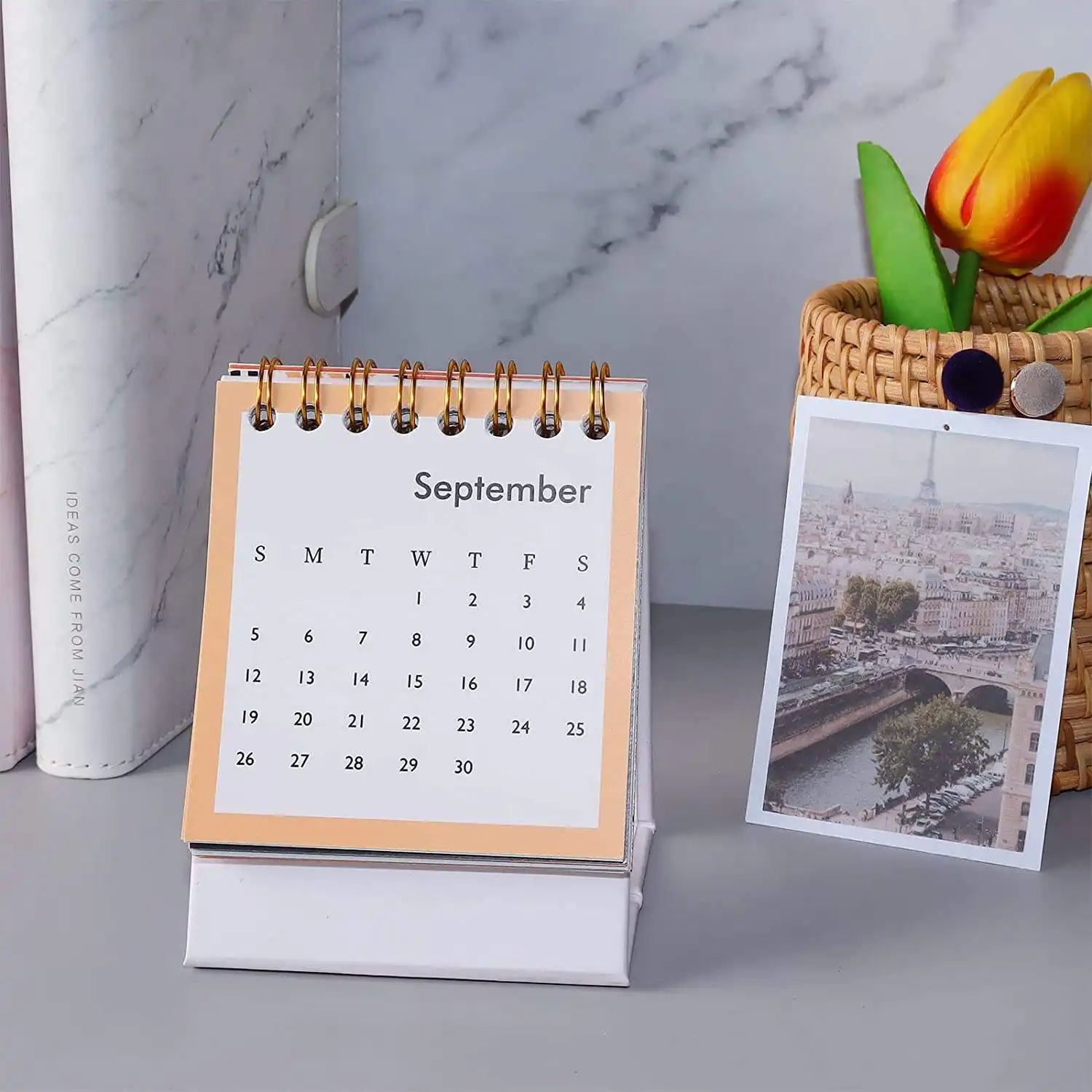 Myway 2023 Custom Vintage Gold Coil Flip Standing Desk Calendar 2023 Mini Monthly Desktop Calendars for Daily Schedule Planner