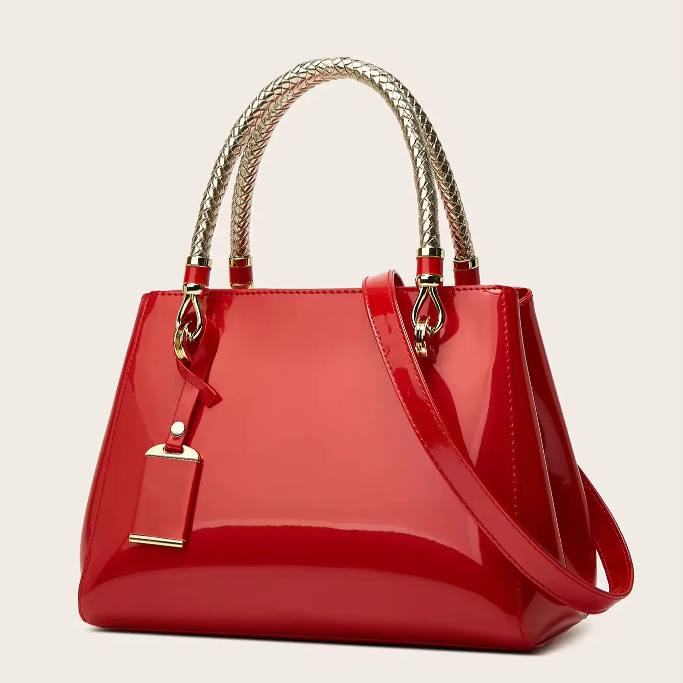 Nuevo bolso de mujer de charol rojo vino-Gran capacidad, textura de alta calidad, elegante bolso de comercio exterior para mujer
