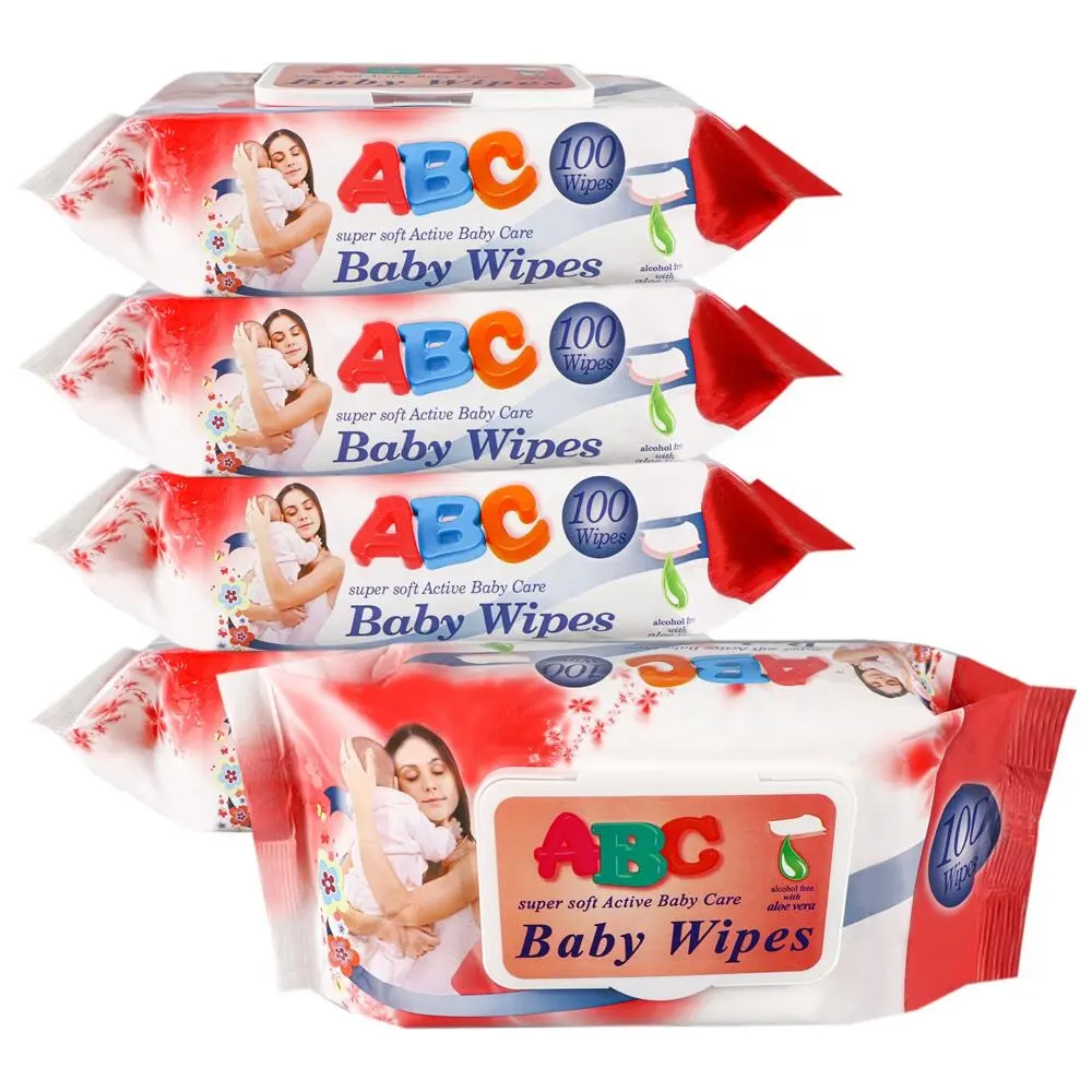 Disposable Soft organic clean unscented Wet wipes 100 pcs ABC Natural Baby wipes for sensitive Skin