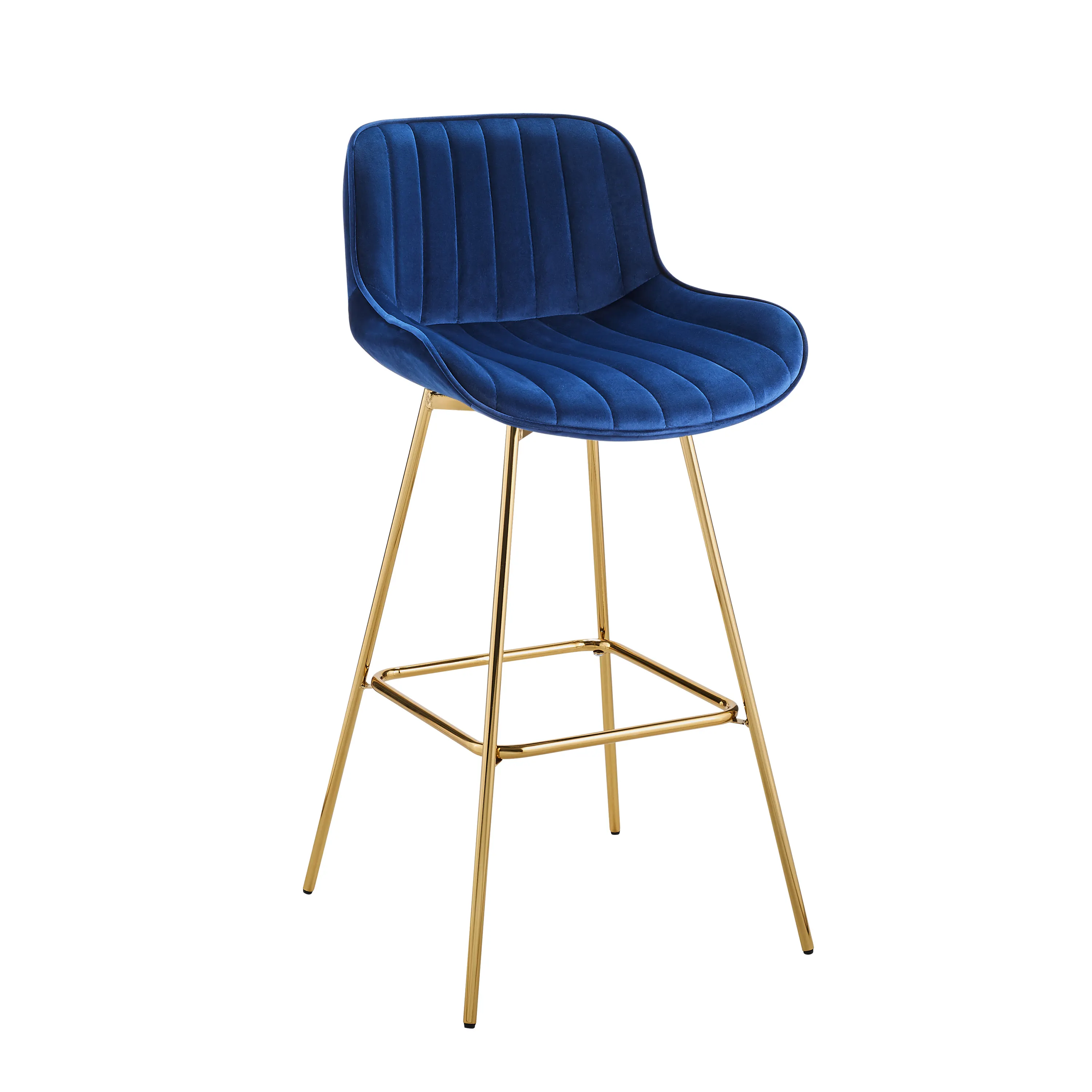 Vendita calda metà secolo moderno bancone altezza con gambe in metallo oro girevole blu velluto sgabelli da Bar sedie